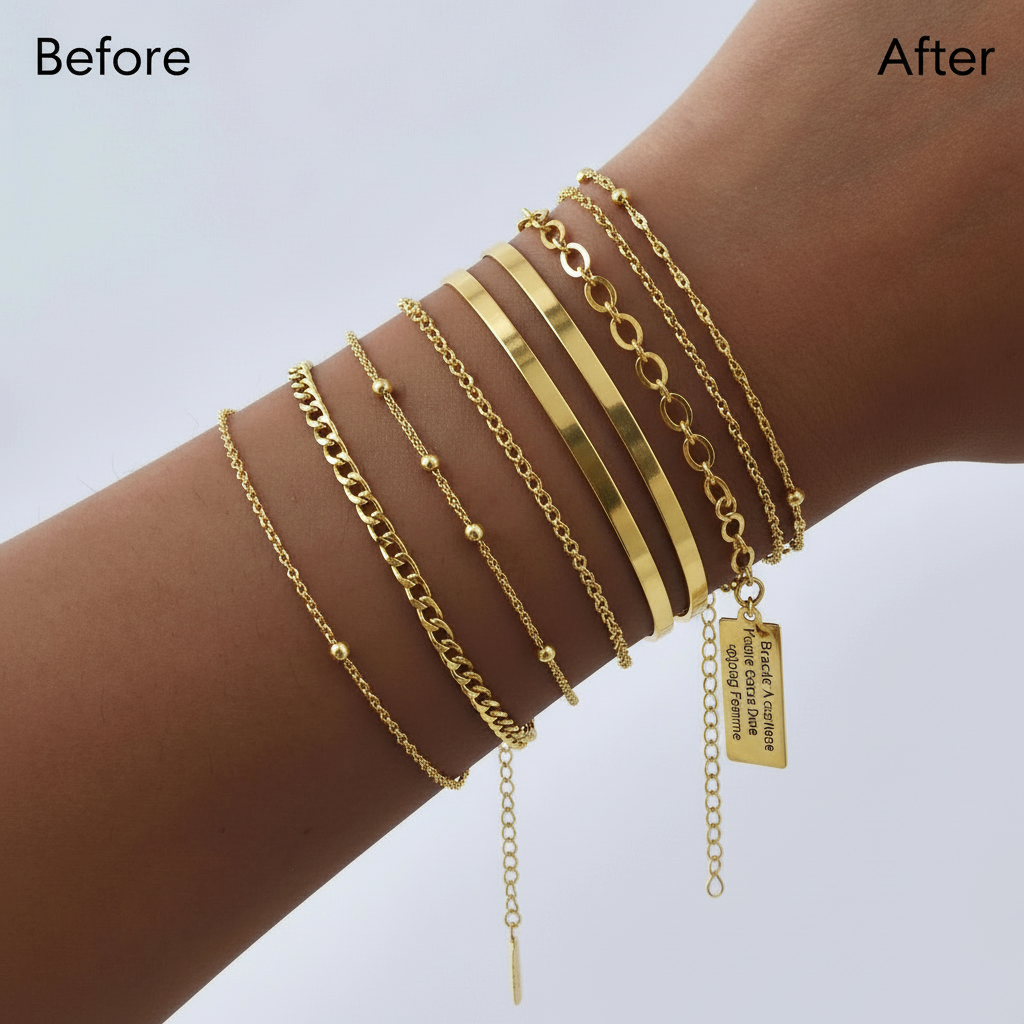 Non Tarnish Stainless Steel Bracelet Stackable for Women, Thin Herribone Chain Bracelet Waterproof Gold Plated Jewelry