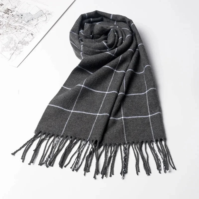 Écharpe Homme Hiver 2023 Cachemire Chaud Écharpes Décontractées Marque Designer Pashmina Foulard Pompon Châle d'Affaires