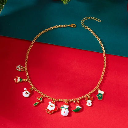 Christmas Necklace Snowflake Gingerbread Tree Snowman Reindeer Bell Soft Clay Crystal Beads Fringe Pendant Choker For Women Men