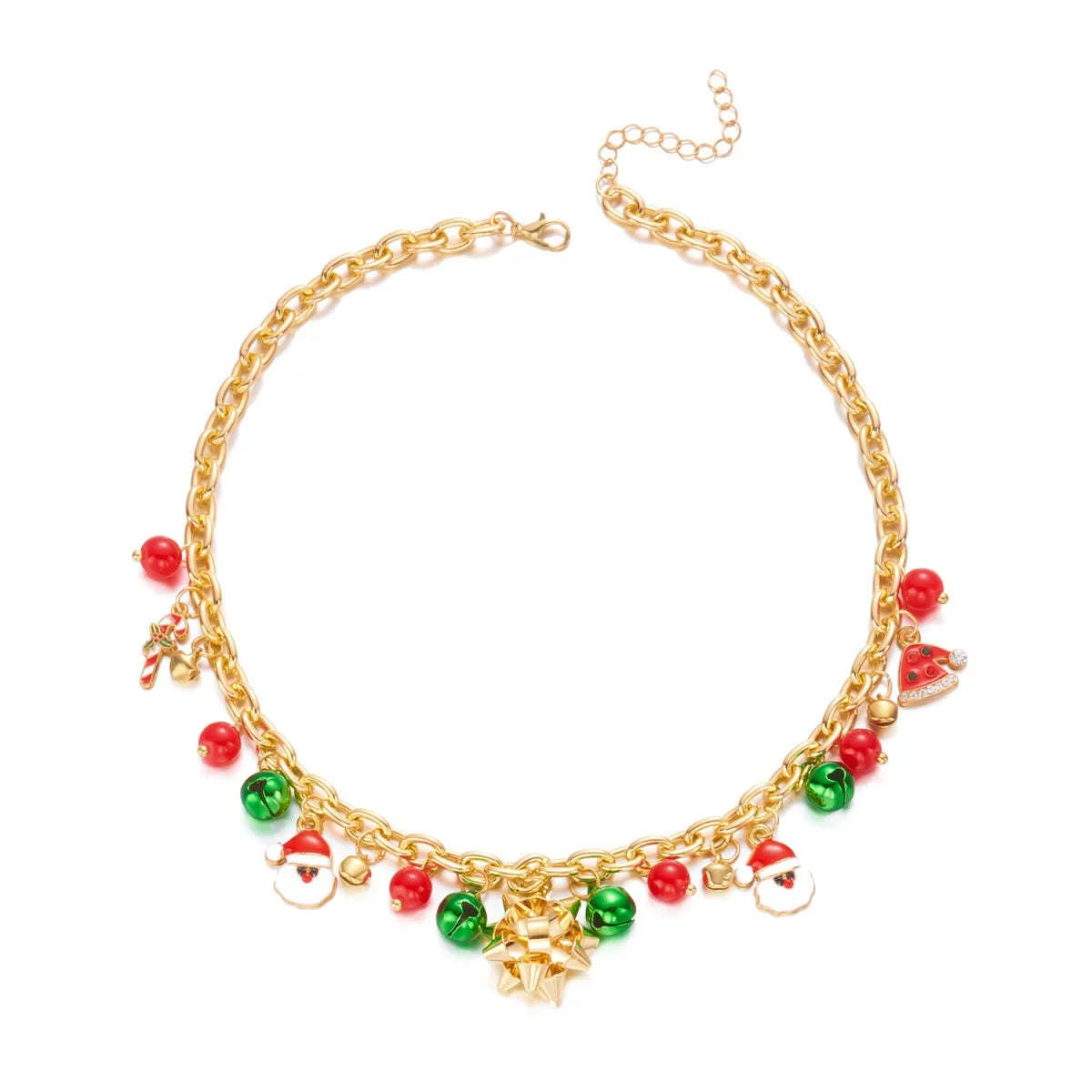 Christmas Necklace Snowflake Gingerbread Tree Snowman Reindeer Bell Soft Clay Crystal Beads Fringe Pendant Choker For Women Men