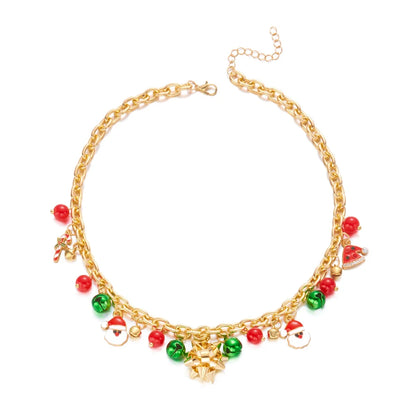 Christmas Necklace Snowflake Gingerbread Tree Snowman Reindeer Bell Soft Clay Crystal Beads Fringe Pendant Choker For Women Men