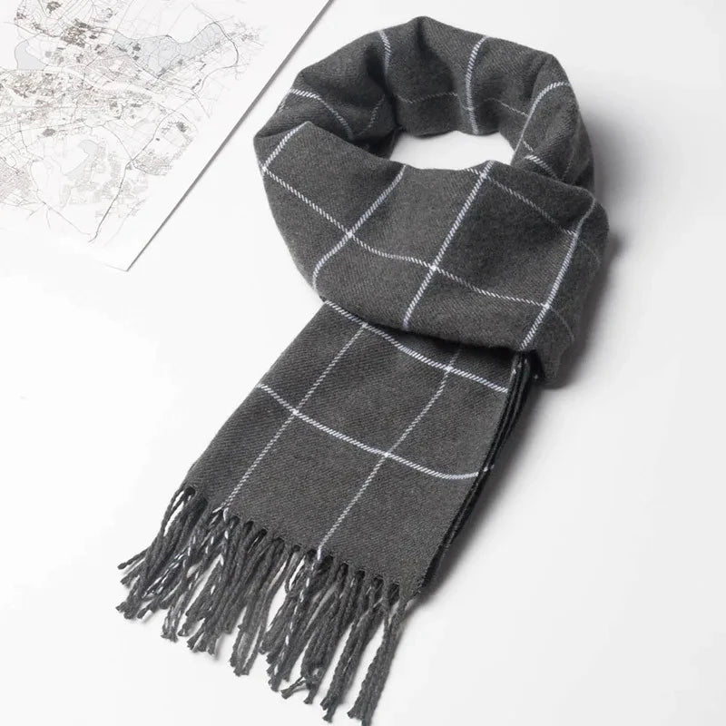 Écharpe Homme Hiver 2023 Cachemire Chaud Écharpes Décontractées Marque Designer Pashmina Foulard Pompon Châle d'Affaires