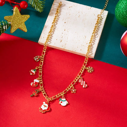 Christmas Necklace Snowflake Gingerbread Tree Snowman Reindeer Bell Soft Clay Crystal Beads Fringe Pendant Choker For Women Men