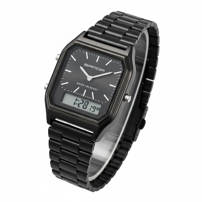 SANDA Luxury Mens G Style Watches Stainless Steel Women LED Digital Dual Display Clock Unisex Waterproof Sports Quartz Watch