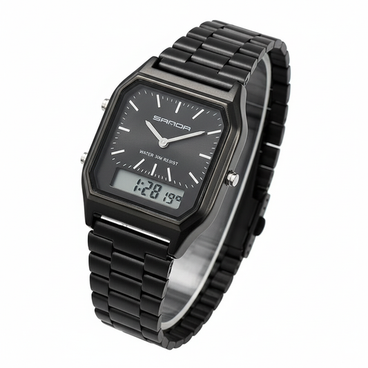 SANDA Luxury Mens G Style Watches Stainless Steel Women LED Digital Dual Display Clock Unisex Waterproof Sports Quartz Watch