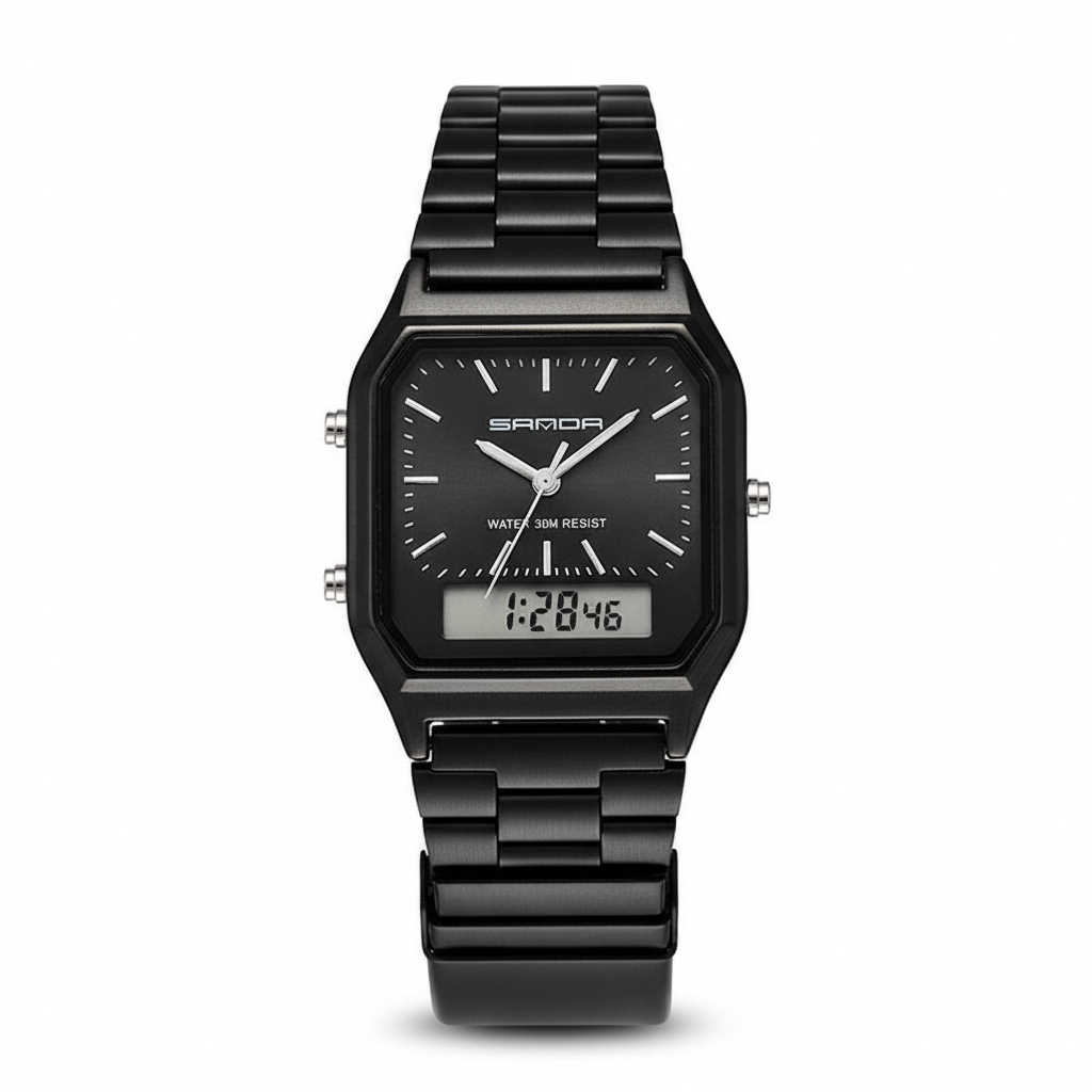 SANDA Luxury Mens G Style Watches Stainless Steel Women LED Digital Dual Display Clock Unisex Waterproof Sports Quartz Watch