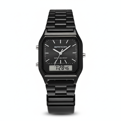 SANDA Luxury Mens G Style Watches Stainless Steel Women LED Digital Dual Display Clock Unisex Waterproof Sports Quartz Watch