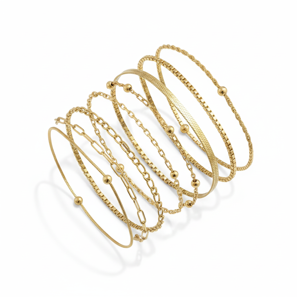 Non Tarnish Stainless Steel Bracelet Stackable for Women, Thin Herribone Chain Bracelet Waterproof Gold Plated Jewelry